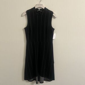 Leota Size Small Black Pinstripe Sleeveless Fit Flare Dress NWT